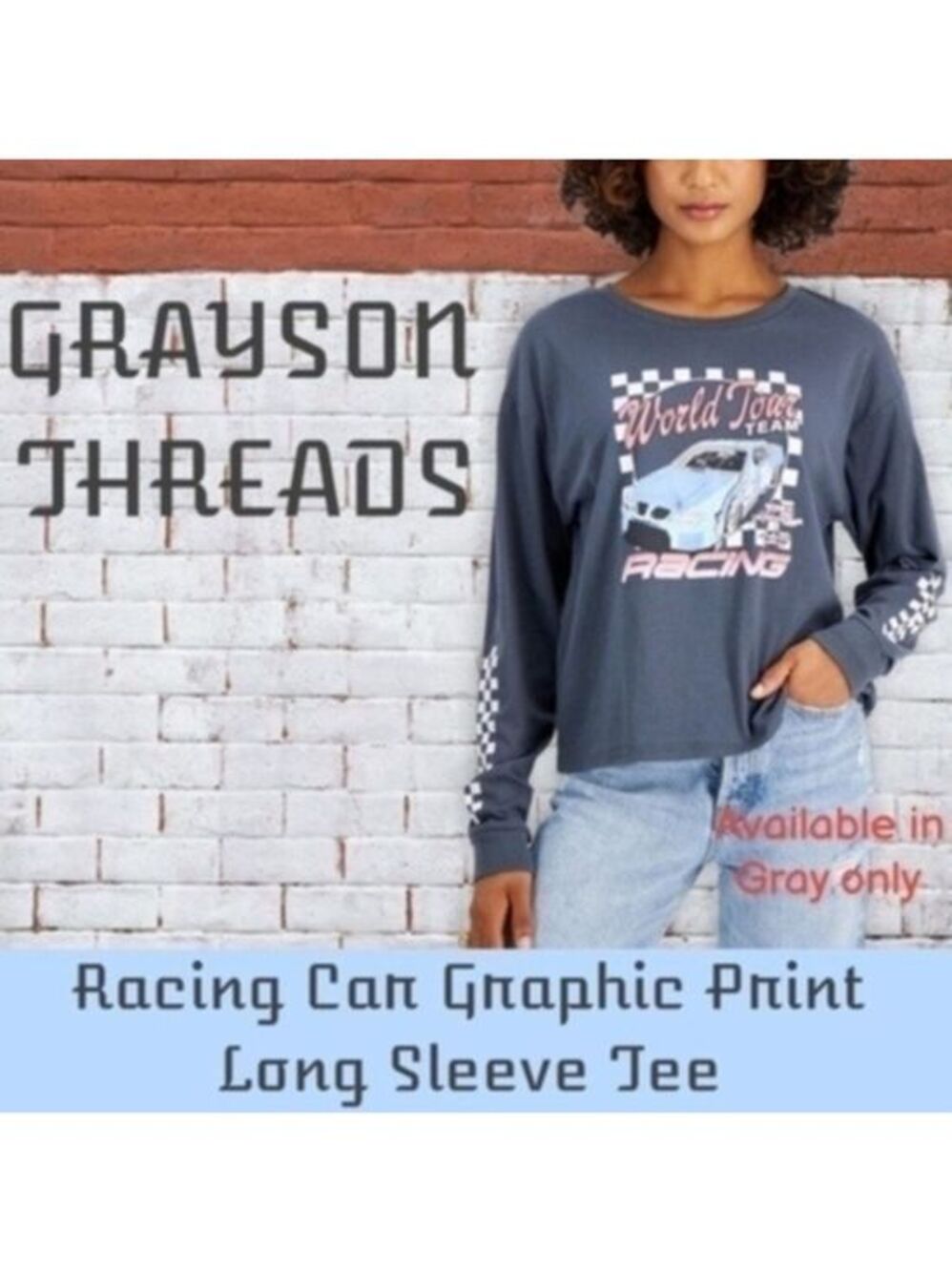 GRAYSON THREADS BLACK Juniors' Racing Car Graphic-Print Long Sleeve T-Shirt NWT